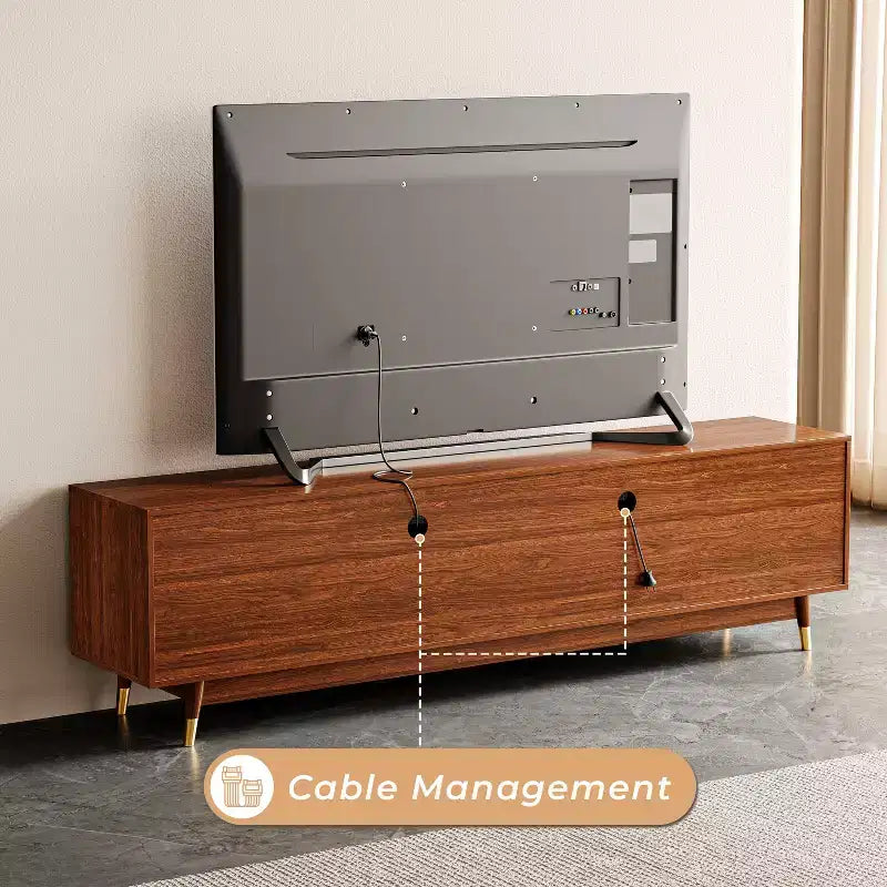 Meuble TV ATJafurn 55.1 brun noyer avec tiroir et placard pour téléviseurs de 55 pouces, meuble de divertissement moderne du milieu du siècle avec étagère ouverte pour salon