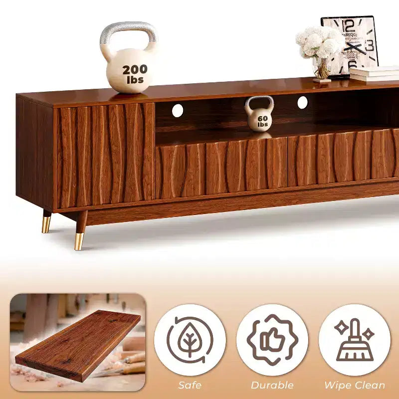 Meuble TV ATJafurn 55.1 brun noyer avec tiroir et placard pour téléviseurs de 55 pouces, meuble de divertissement moderne du milieu du siècle avec étagère ouverte pour salon