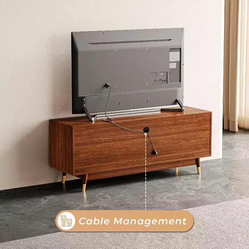 Meuble TV ATJafurn 55.1 brun noyer avec tiroir et placard pour téléviseurs de 55 pouces, meuble de divertissement moderne du milieu du siècle avec étagère ouverte pour salon