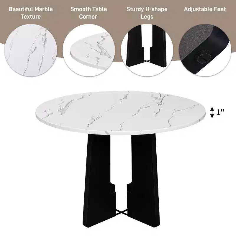 Table à manger ronde GDFStudio Hoffman de 43 pouces avec plateau en similicuir marbré
