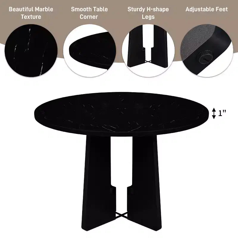 Table à manger ronde GDFStudio Hoffman de 43 pouces avec plateau en similicuir marbré