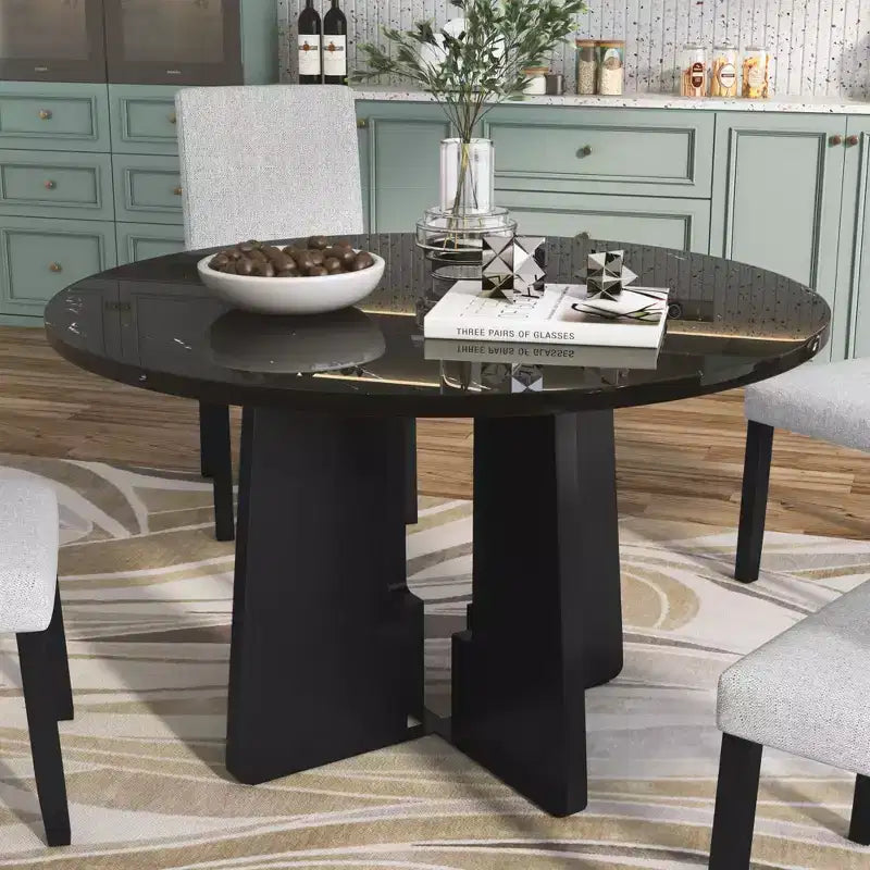 GDFStudio Hoffman Round 43-Inch Faux Marble Top Dining Table