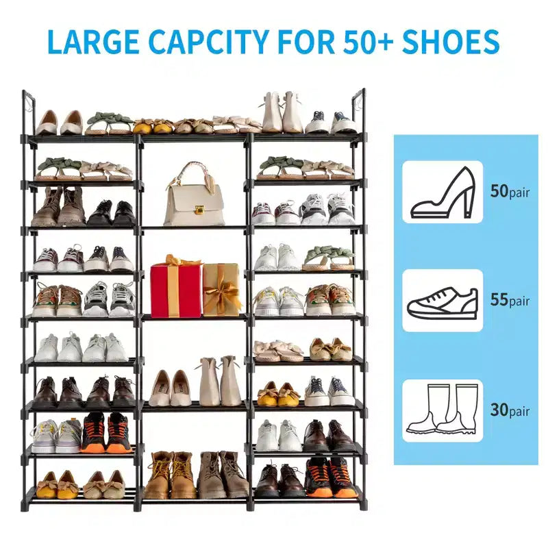 Étagère à chaussures 9 niveaux, organiseur de rangement pour chaussures, organiseur d'étagère à chaussures pour entrée, peut contenir 50 à 55 paires de chaussures, étagère à chaussures empilable, armoire à chaussures.