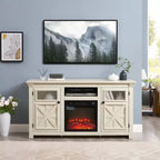 JVNOXK Meuble TV moderne de 60,23 pouces au style rustique avec armoire à double porte, grand meuble de rangement de style grange pour divertissement à domicile, blanc