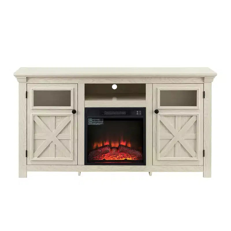 JVNOXK Meuble TV moderne de 60,23 pouces au style rustique avec armoire à double porte, grand meuble de rangement de style grange pour divertissement à domicile, blanc