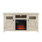 JVNOXK Meuble TV moderne de 60,23 pouces au style rustique avec armoire à double porte, grand meuble de rangement de style grange pour divertissement à domicile, blanc