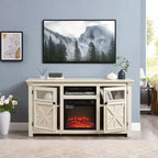 JVNOXK Meuble TV moderne de 60,23 pouces au style rustique avec armoire à double porte, grand meuble de rangement de style grange pour divertissement à domicile, blanc