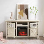 JVNOXK Meuble TV moderne de 60,23 pouces au style rustique avec armoire à double porte, grand meuble de rangement de style grange pour divertissement à domicile, blanc
