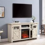 JVNOXK Meuble TV moderne de 60,23 pouces au style rustique avec armoire à double porte, grand meuble de rangement de style grange pour divertissement à domicile, blanc