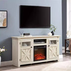 JVNOXK Meuble TV moderne de 60,23 pouces au style rustique avec armoire à double porte, grand meuble de rangement de style grange pour divertissement à domicile, blanc