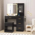 Coiffeuse avec miroir et lumières, table de maquillage moderne avec prises intégrées, tabouret de rangement, 4 tiroirs et support pour sèche-cheveux
