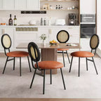 Chaises de salle à manger modernes rembourrées | Ensemble contemporain avec dossier en rotin naturel, pieds en métal | Conception peu encombrante pour la salle à manger