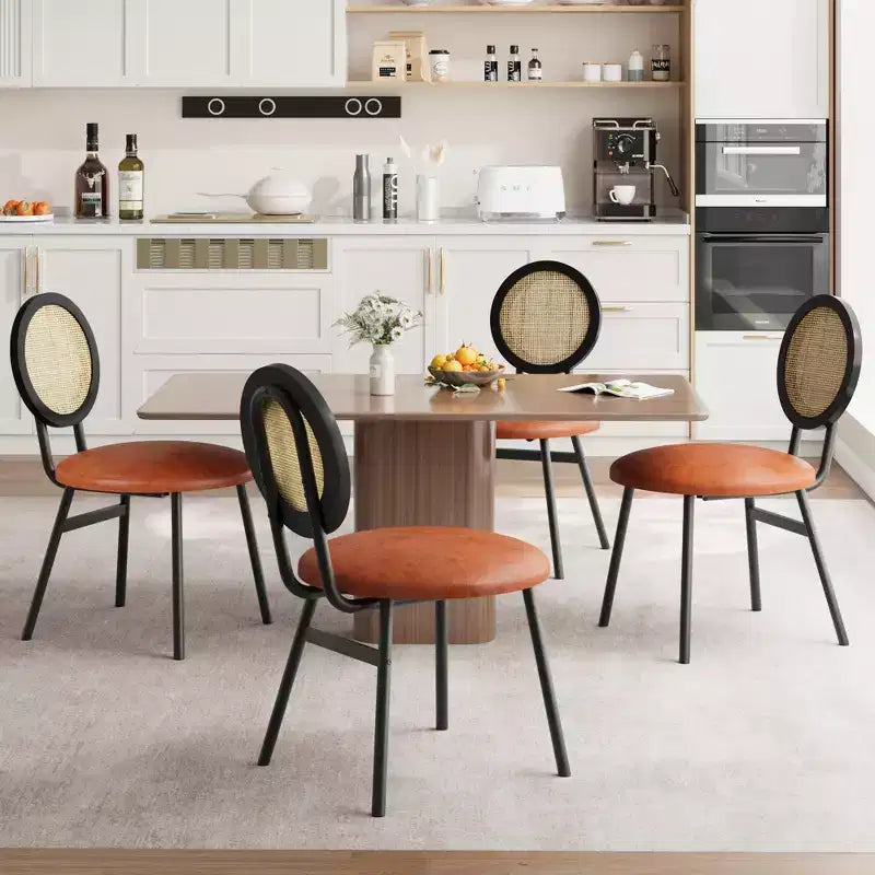 Chaises de salle à manger modernes rembourrées | Ensemble contemporain avec dossier en rotin naturel, pieds en métal | Conception peu encombrante pour la salle à manger