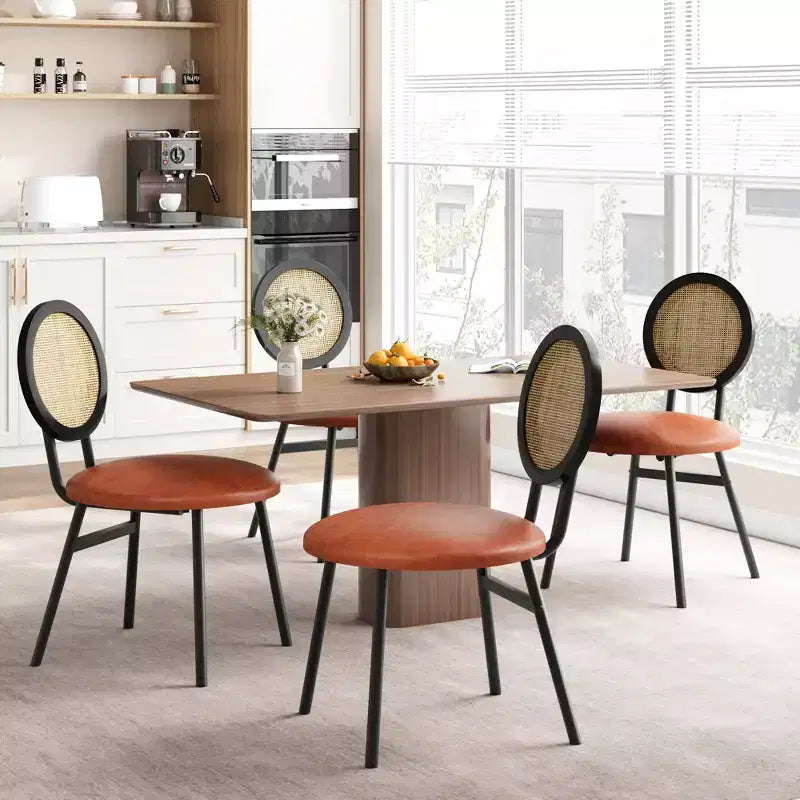 Chaises de salle à manger modernes rembourrées | Ensemble contemporain avec dossier en rotin naturel, pieds en métal | Conception peu encombrante pour la salle à manger
