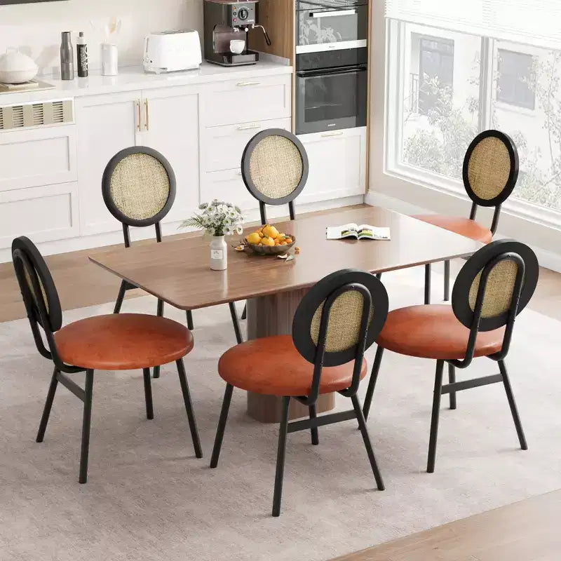 Chaises de salle à manger modernes rembourrées | Ensemble contemporain avec dossier en rotin naturel, pieds en métal | Conception peu encombrante pour la salle à manger
