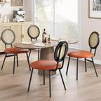 Chaises de salle à manger modernes rembourrées | Ensemble contemporain avec dossier en rotin naturel, pieds en métal | Conception peu encombrante pour la salle à manger