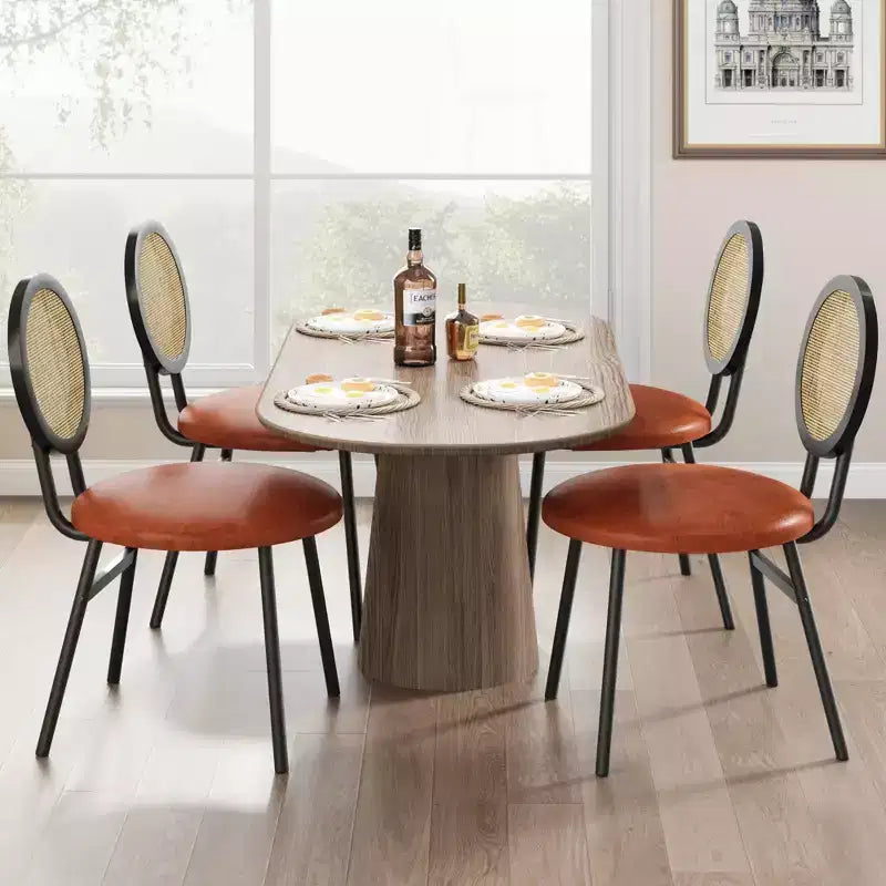 Chaises de salle à manger modernes rembourrées | Ensemble contemporain avec dossier en rotin naturel, pieds en métal | Conception peu encombrante pour la salle à manger