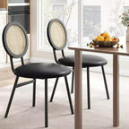 Chaises de salle à manger modernes rembourrées | Ensemble contemporain avec dossier en rotin naturel, pieds en métal | Conception peu encombrante pour la salle à manger