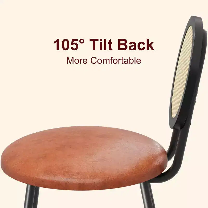 Chaises de salle à manger modernes rembourrées | Ensemble contemporain avec dossier en rotin naturel, pieds en métal | Conception peu encombrante pour la salle à manger