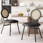 Chaises de salle à manger modernes rembourrées | Ensemble contemporain avec dossier en rotin naturel, pieds en métal | Conception peu encombrante pour la salle à manger