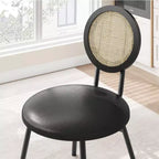 Chaises de salle à manger modernes rembourrées | Ensemble contemporain avec dossier en rotin naturel, pieds en métal | Conception peu encombrante pour la salle à manger