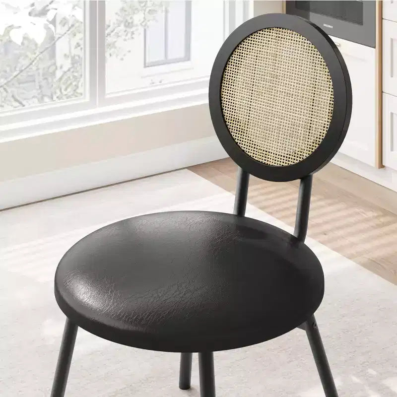Chaises de salle à manger modernes rembourrées | Ensemble contemporain avec dossier en rotin naturel, pieds en métal | Conception peu encombrante pour la salle à manger
