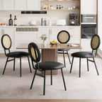 Chaises de salle à manger modernes rembourrées | Ensemble contemporain avec dossier en rotin naturel, pieds en métal | Conception peu encombrante pour la salle à manger
