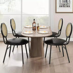 Chaises de salle à manger modernes rembourrées | Ensemble contemporain avec dossier en rotin naturel, pieds en métal | Conception peu encombrante pour la salle à manger