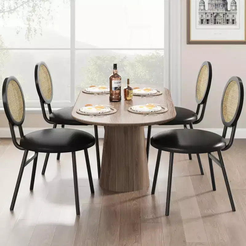 Chaises de salle à manger modernes rembourrées | Ensemble contemporain avec dossier en rotin naturel, pieds en métal | Conception peu encombrante pour la salle à manger