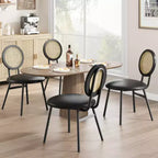 Chaises de salle à manger modernes rembourrées | Ensemble contemporain avec dossier en rotin naturel, pieds en métal | Conception peu encombrante pour la salle à manger