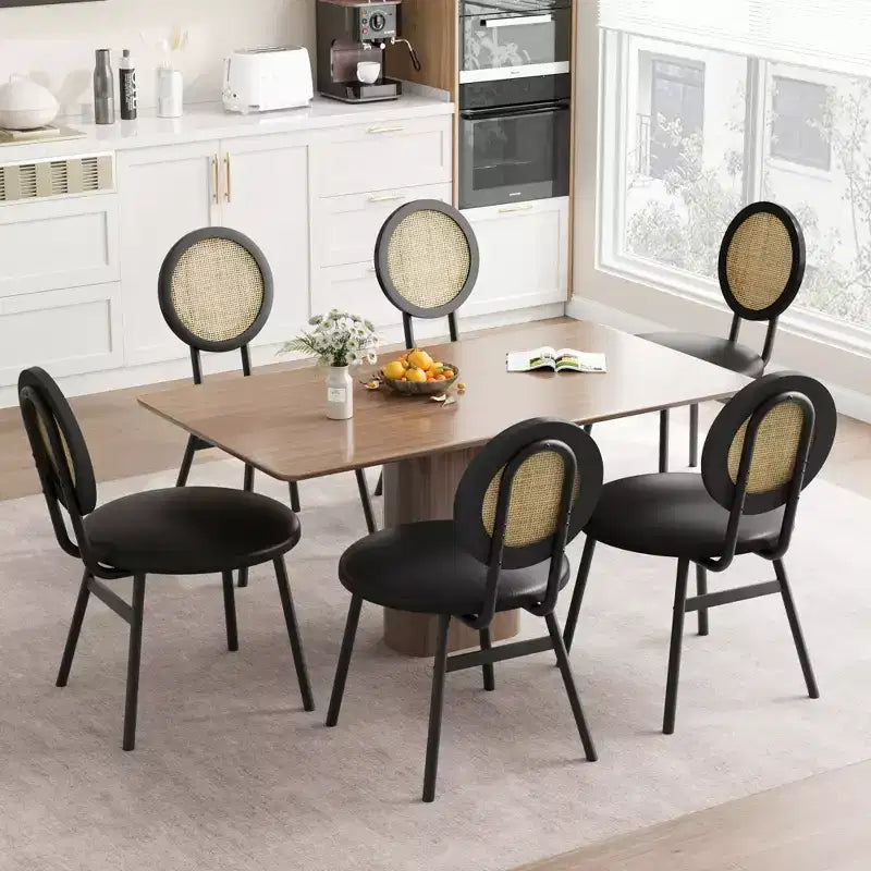 Chaises de salle à manger modernes rembourrées | Ensemble contemporain avec dossier en rotin naturel, pieds en métal | Conception peu encombrante pour la salle à manger