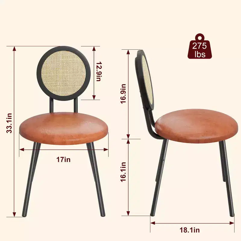 Chaises de salle à manger modernes rembourrées | Ensemble contemporain avec dossier en rotin naturel, pieds en métal | Conception peu encombrante pour la salle à manger