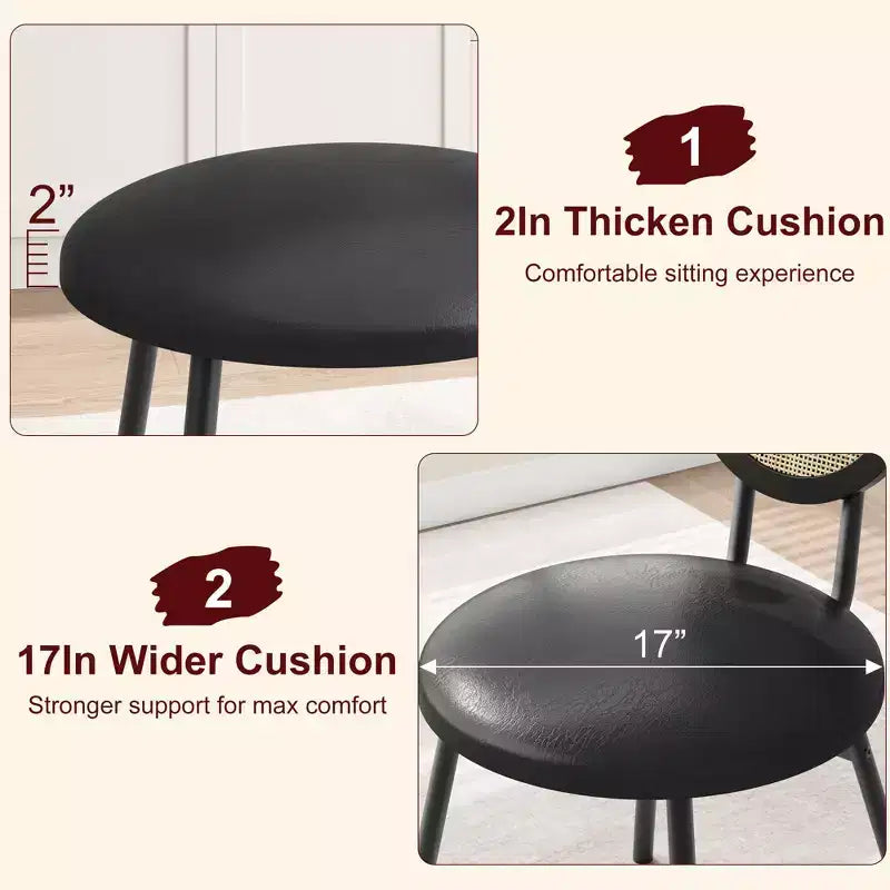 Chaises de salle à manger modernes rembourrées | Ensemble contemporain avec dossier en rotin naturel, pieds en métal | Conception peu encombrante pour la salle à manger
