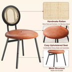 Chaises de salle à manger modernes rembourrées | Ensemble contemporain avec dossier en rotin naturel, pieds en métal | Conception peu encombrante pour la salle à manger