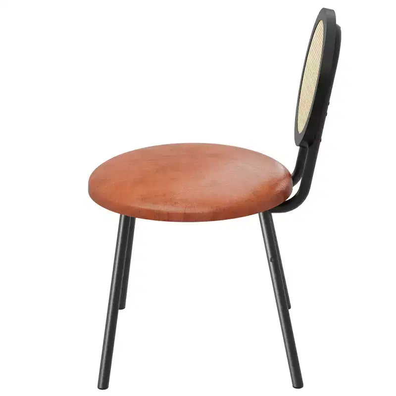 Chaises de salle à manger modernes rembourrées | Ensemble contemporain avec dossier en rotin naturel, pieds en métal | Conception peu encombrante pour la salle à manger