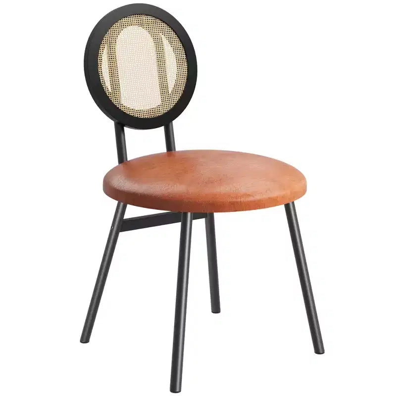 Chaises de salle à manger modernes rembourrées | Ensemble contemporain avec dossier en rotin naturel, pieds en métal | Conception peu encombrante pour la salle à manger