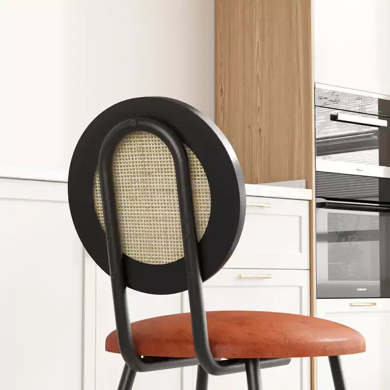 Chaises de salle à manger modernes rembourrées | Ensemble contemporain avec dossier en rotin naturel, pieds en métal | Conception peu encombrante pour la salle à manger
