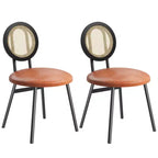 Modern upholstered dining chairs  Contemporary set with natural rattan backrest, metal legs  Space-saving design for dining room