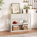 34.6 Tall Console Table with 3-Tier Storage Shelves, Fluted Wood Entryway Sofa Table Behind Couch with 2 Drawers for Living Room Hallway, White Grey