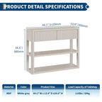 Console étroite de 88 cm de haut avec 3 étagères de rangement, table d'entrée en bois cannelé à placer derrière le canapé, avec 2 tiroirs pour le salon ou le couloir, blanc gris
