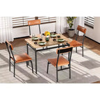 Ensemble de table à manger 5 pièces, ensemble de table de cuisine en bois avec 4 chaises rembourrées en PU, ensemble de dînette à cadre métallique industriel pour salle à manger, dîner à la maison, fête