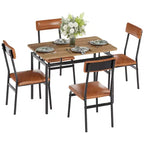 Ensemble de table à manger 5 pièces, ensemble de table de cuisine en bois avec 4 chaises rembourrées en PU, ensemble de dînette à cadre métallique industriel pour salle à manger, dîner à la maison, fête