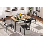 Ensemble de table à manger 5 pièces, ensemble de table de cuisine en bois avec 4 chaises rembourrées en PU, ensemble de dînette à cadre métallique industriel pour salle à manger, dîner à la maison, fête