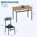 Ensemble de table à manger 5 pièces, ensemble de table de cuisine en bois avec 4 chaises rembourrées en PU, ensemble de dînette à cadre métallique industriel pour salle à manger, dîner à la maison, fête