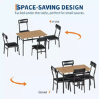 Ensemble de table à manger 5 pièces, ensemble de table de cuisine en bois avec 4 chaises rembourrées en PU, ensemble de dînette à cadre métallique industriel pour salle à manger, dîner à la maison, fête