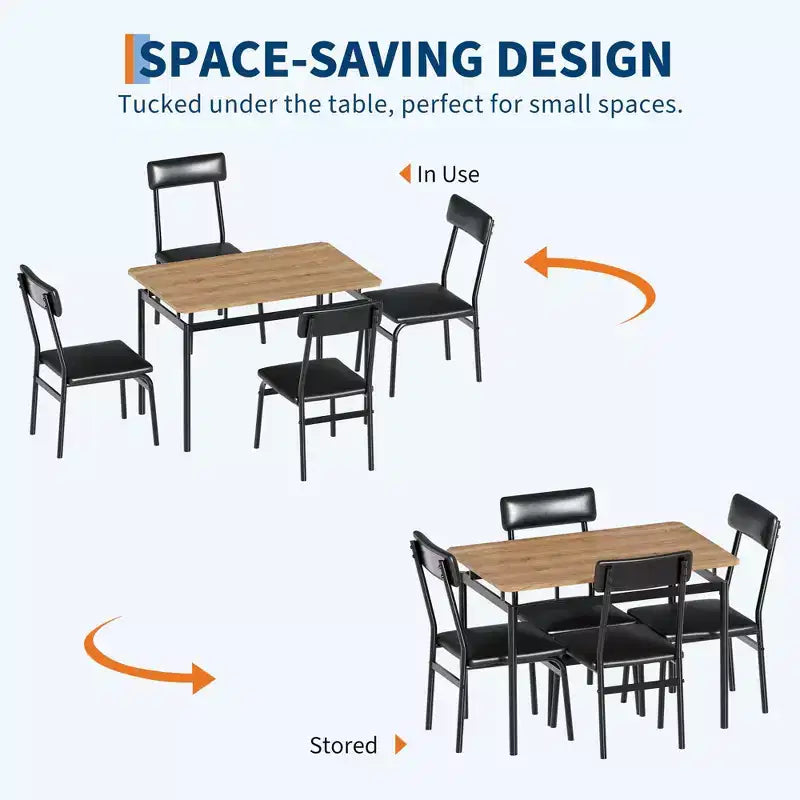 Ensemble de table à manger 5 pièces, ensemble de table de cuisine en bois avec 4 chaises rembourrées en PU, ensemble de dînette à cadre métallique industriel pour salle à manger, dîner à la maison, fête