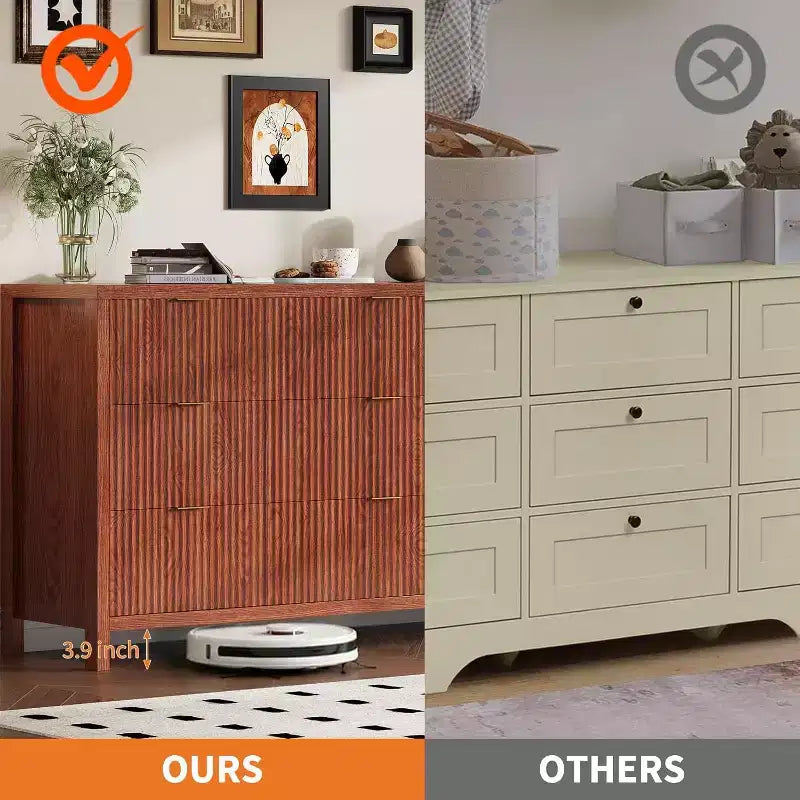 Commode 9 tiroirs style ferme pour chambre - Commode en bois étroite, rainurée, style moderne du milieu du siècle, organisateur de rangement pour placard ou salon