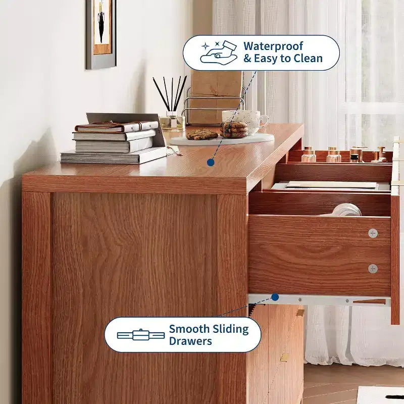 Commode 9 tiroirs style ferme pour chambre - Commode en bois étroite, rainurée, style moderne du milieu du siècle, organisateur de rangement pour placard ou salon