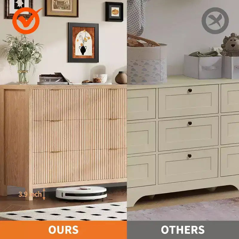Commode 9 tiroirs style ferme pour chambre - Commode en bois étroite, rainurée, style moderne du milieu du siècle, organisateur de rangement pour placard ou salon