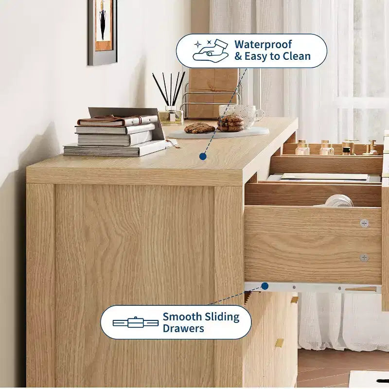 Commode 9 tiroirs style ferme pour chambre - Commode en bois étroite, rainurée, style moderne du milieu du siècle, organisateur de rangement pour placard ou salon